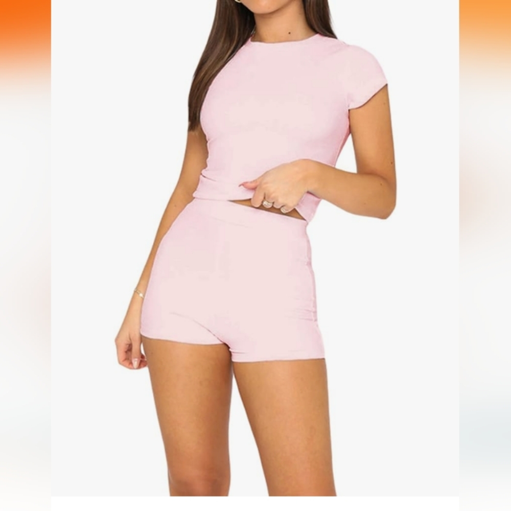 Women's Ribbed Knit 2pc Solid High Waist Sleepwear Small